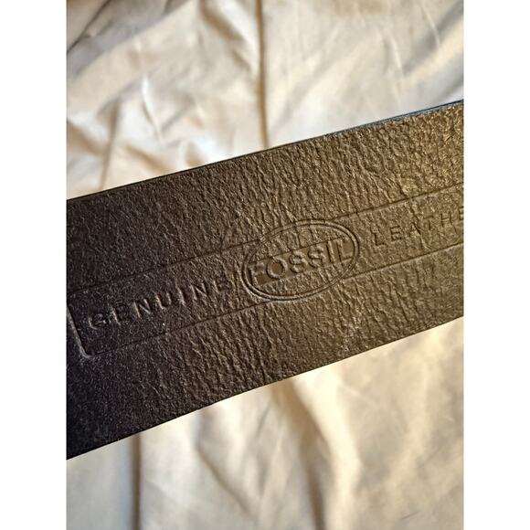 Fossil Wide Dark Leather Belt with Brushed Silver Gold Detail Belt Sm Slider - Picture 7 of 10